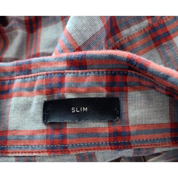 *2/$25* Crew Mens Shirt XL Slim Button Down Long Sleeve Cotton Gray Red Check - Picture 3 of 6